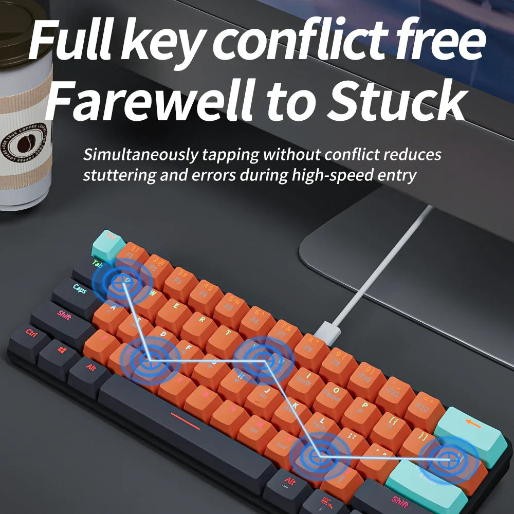 USB Mini Mechanical Gaming Keyboard 61 Key Red Switch
