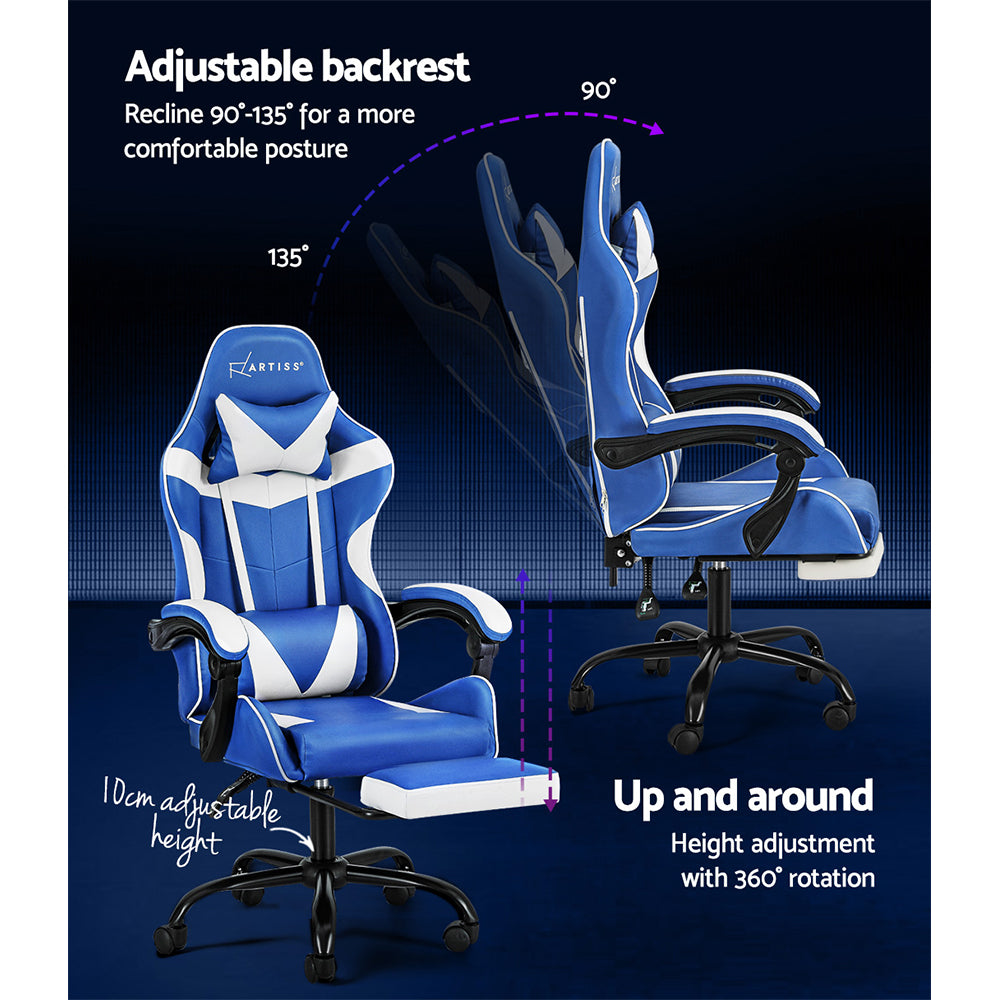 NNEDSZ Gaming Office Chair Executive Computer Leather Chairs Footrest Blue White