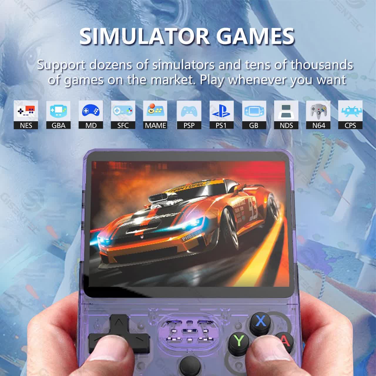 NNEDSZ Purple Retro Portable Gaming Console with 64GB, 2 Memory Card-3D Games, HD Display, and Dual Joysticks