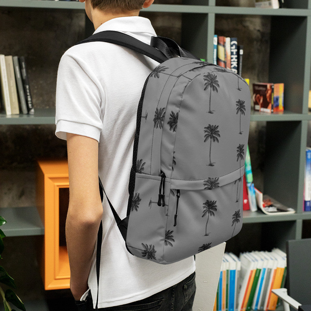 Coco Palm Print Backpack - Grey