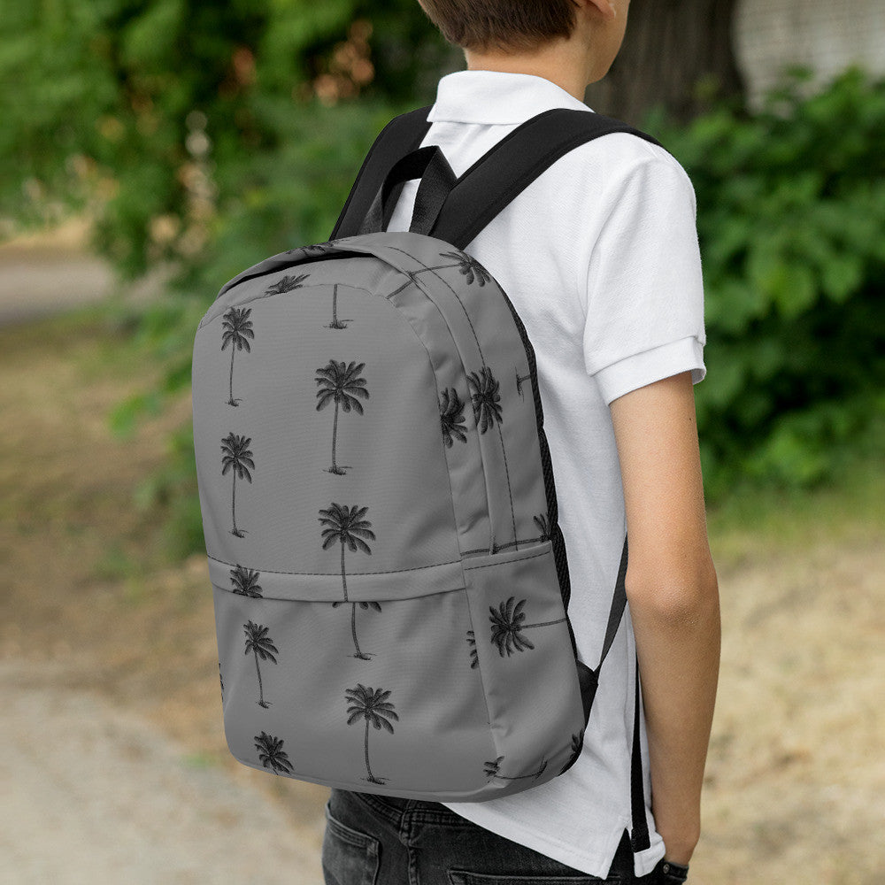 Coco Palm Print Backpack - Grey